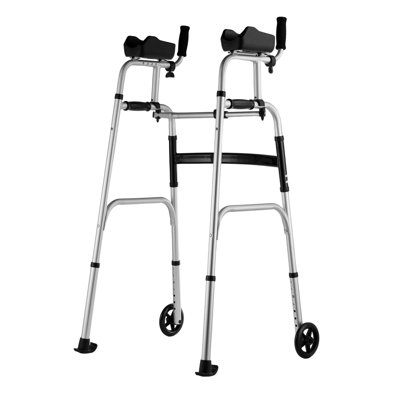 2 In 1 Folding Walker & Removable Armrests, Height Adjustable Foldable Walker With 5" Solid Wheels, Lightweight Aluminum | Front Wheeled Mobility Aid For Elderly Handicapped Disabled, 450 Pounds