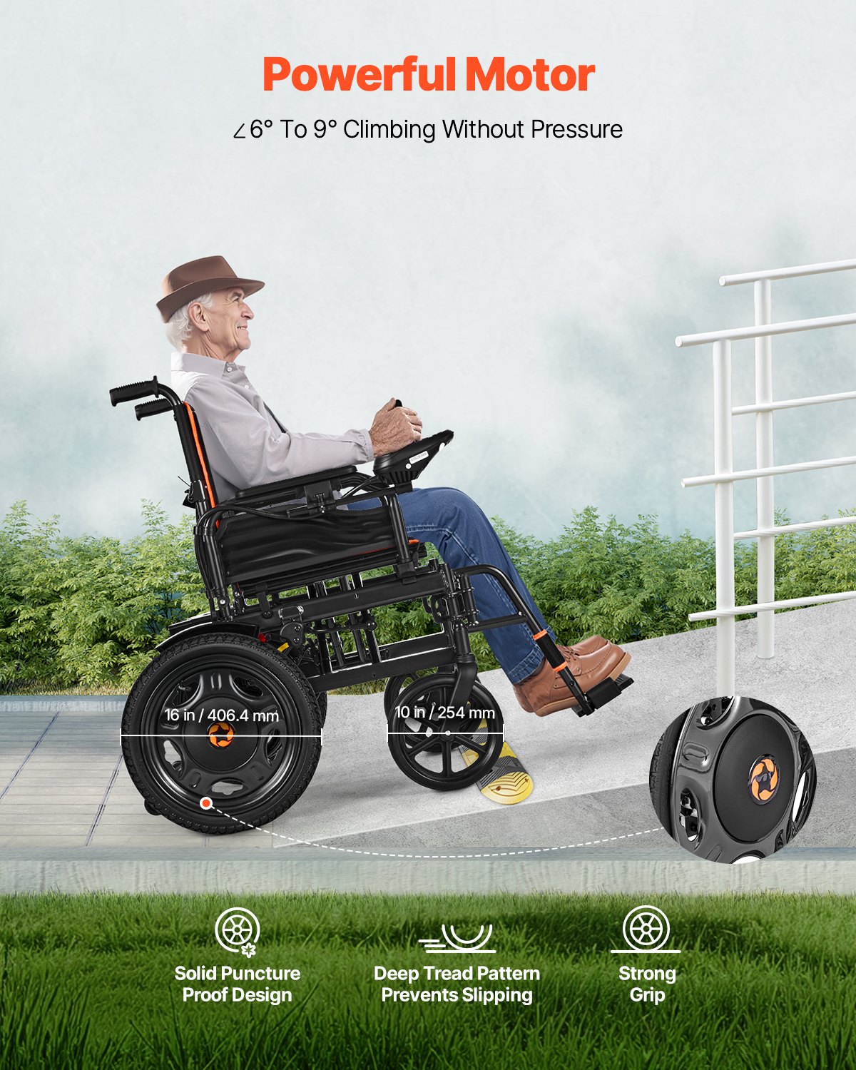 Electric Wheelchair 265lbs Capacity Foldable Lightweight 13 Mile
